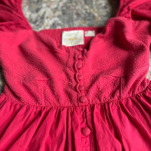 Maeve Anthropologie Puff Sleeve Demi Cup Mini Dress Sweetheart Pink Red small - Picture 6 of 11